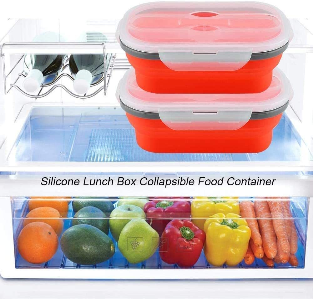 Lunch Box Collapsible Food Storage with Fork Spoon Expandable Microwave Safe