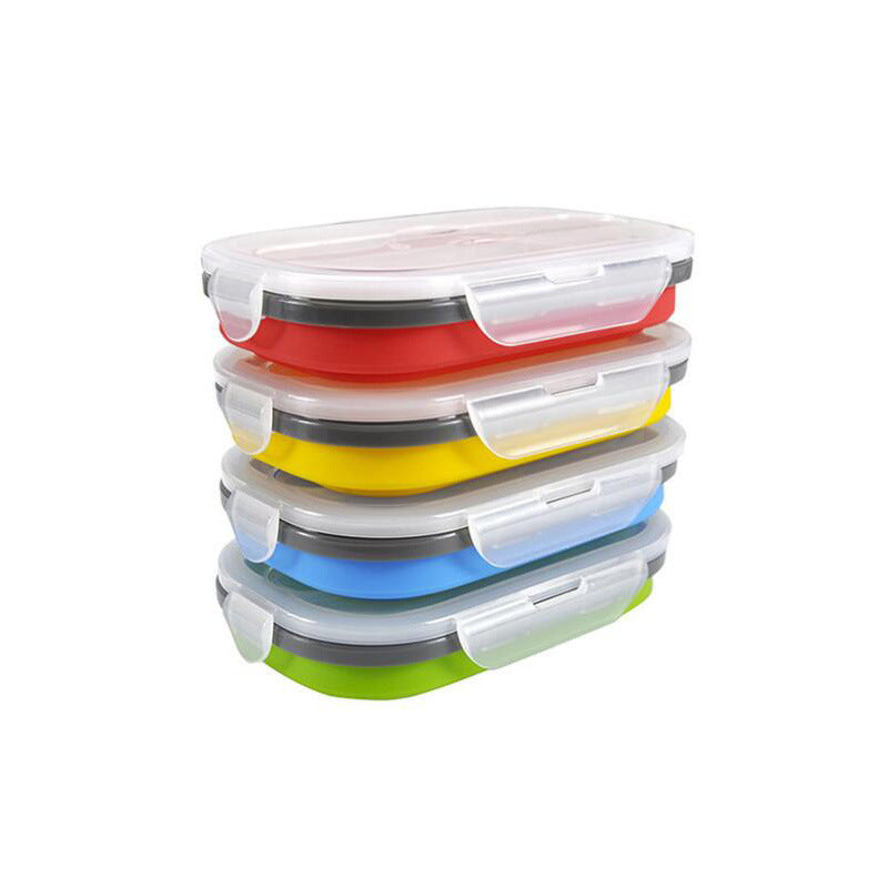 Lunch Box Collapsible Food Storage with Fork Spoon Expandable Microwave Safe