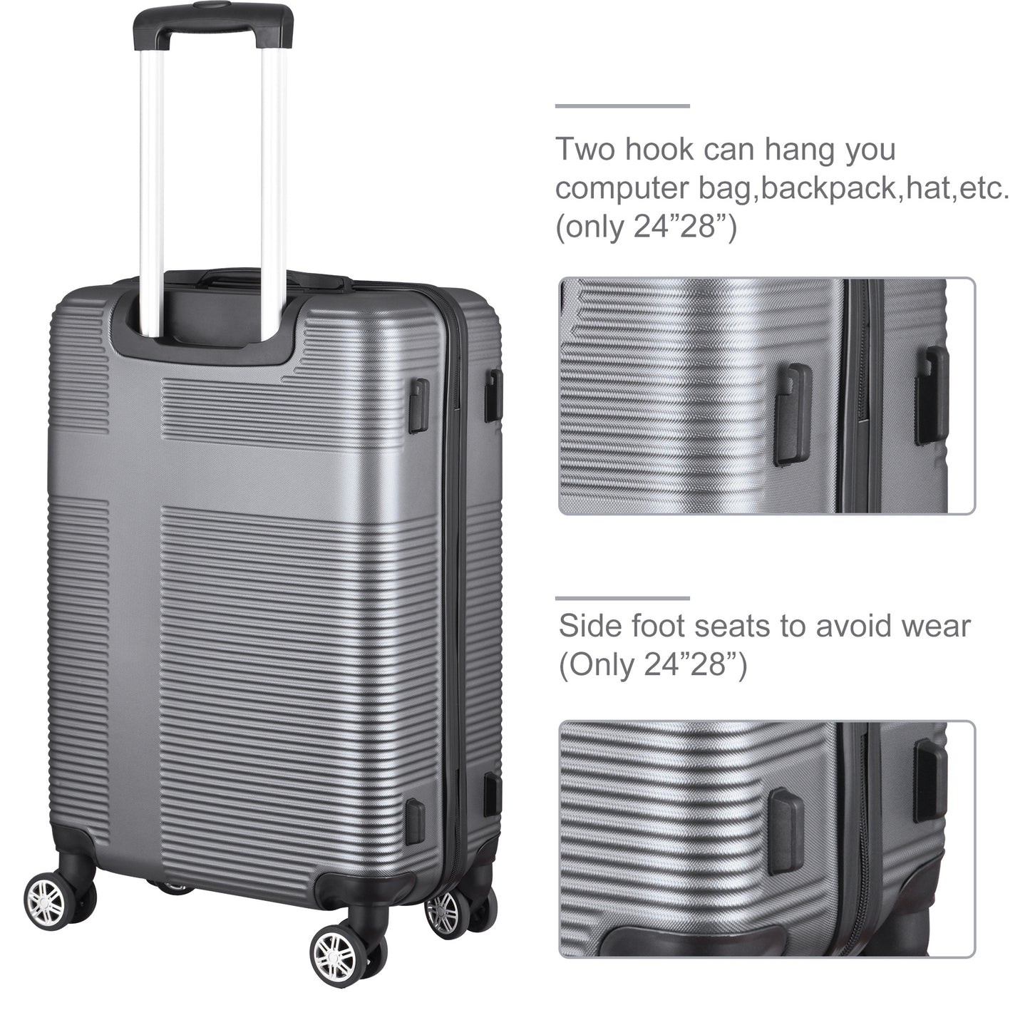 3 Piece Luggage with TSA Lock ABS; Durable Luggage Set