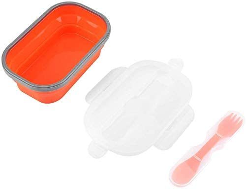 Lunch Box Collapsible Food Storage with Fork Spoon Expandable Microwave Safe
