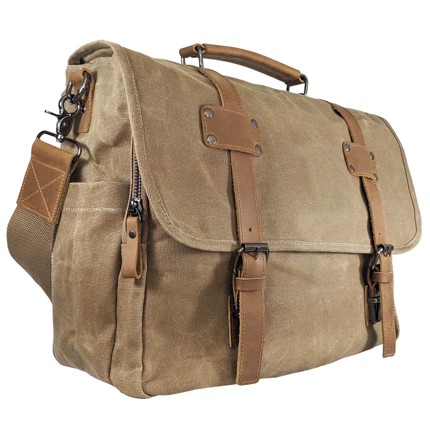 Canvas Messenger Bag for Men; Laptop Case; Satchel | Office Professionals; Students; Travel | Waxed Canvas; Genuine Leather; Smoked Metal Hardware | Portable Office; Trolley Sleeve; Organizer