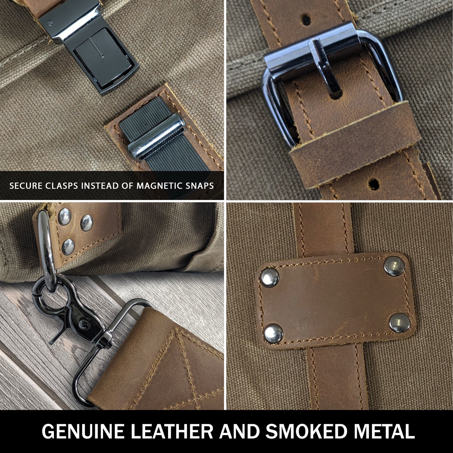 Canvas Messenger Bag for Men; Laptop Case; Satchel | Office Professionals; Students; Travel | Waxed Canvas; Genuine Leather; Smoked Metal Hardware | Portable Office; Trolley Sleeve; Organizer