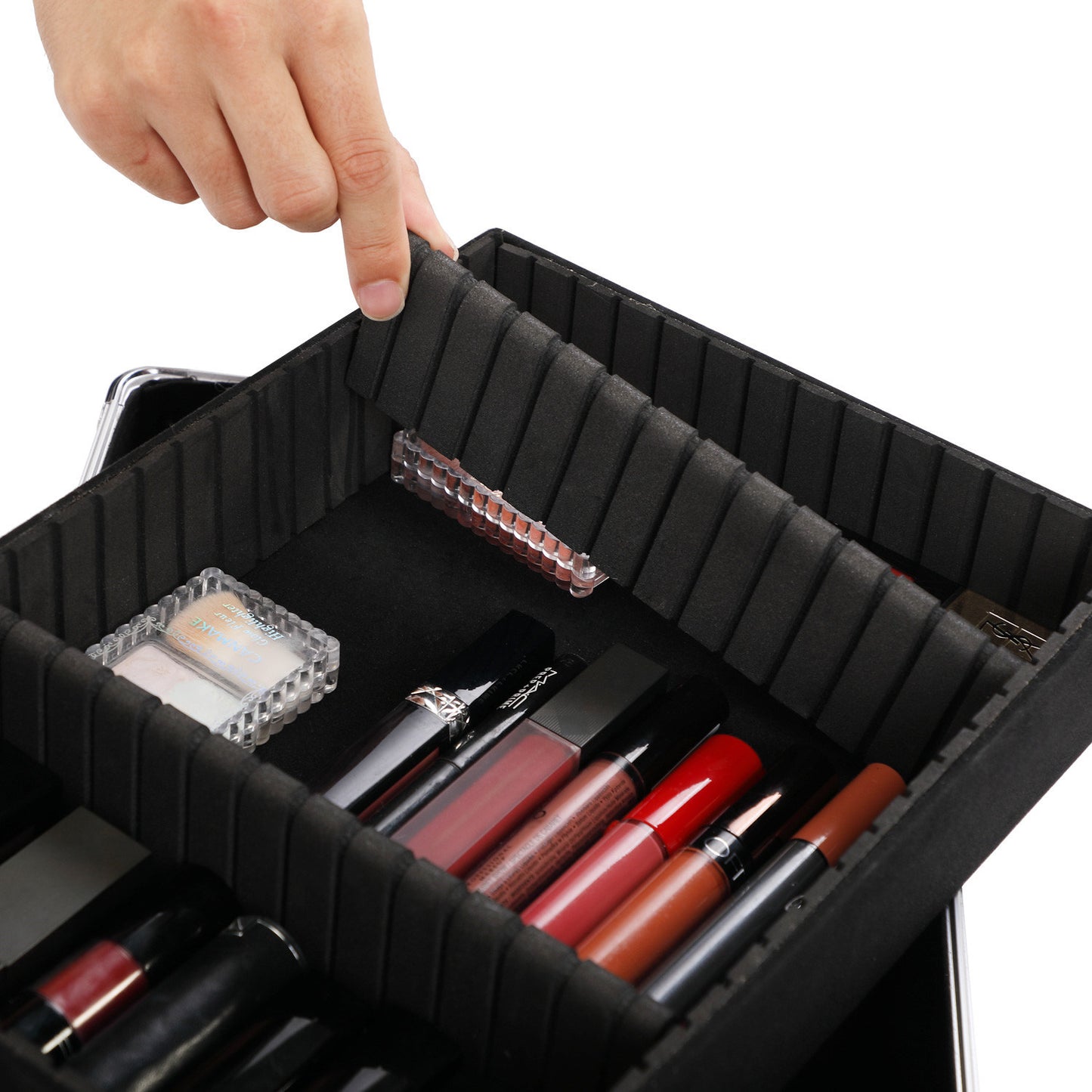 4-in-1 Makeup Travel Case with 360° Rolling Wheels, Locks, Keys and Adjustable Dividers, Pink XH