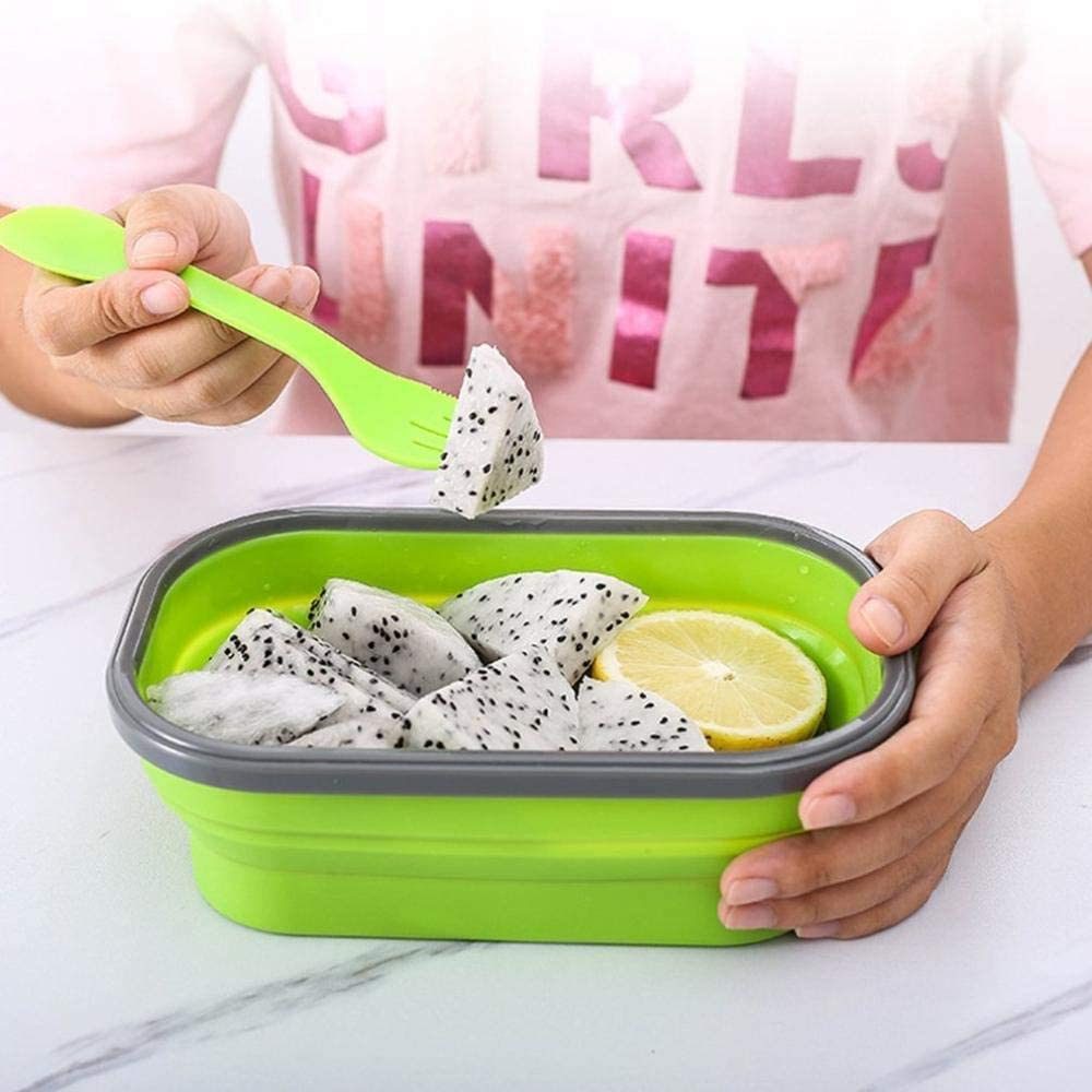 Lunch Box Collapsible Food Storage with Fork Spoon Expandable Microwave Safe