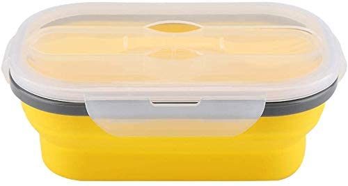 Lunch Box Collapsible Food Storage with Fork Spoon Expandable Microwave Safe