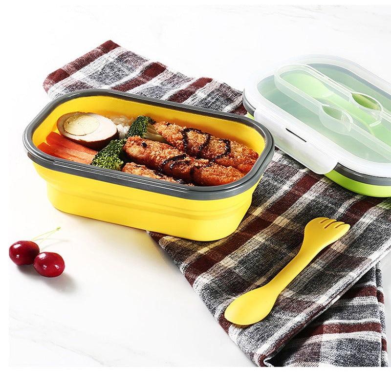 Lunch Box Collapsible Food Storage with Fork Spoon Expandable Microwave Safe