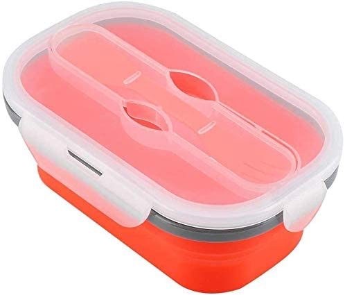 Lunch Box Collapsible Food Storage with Fork Spoon Expandable Microwave Safe