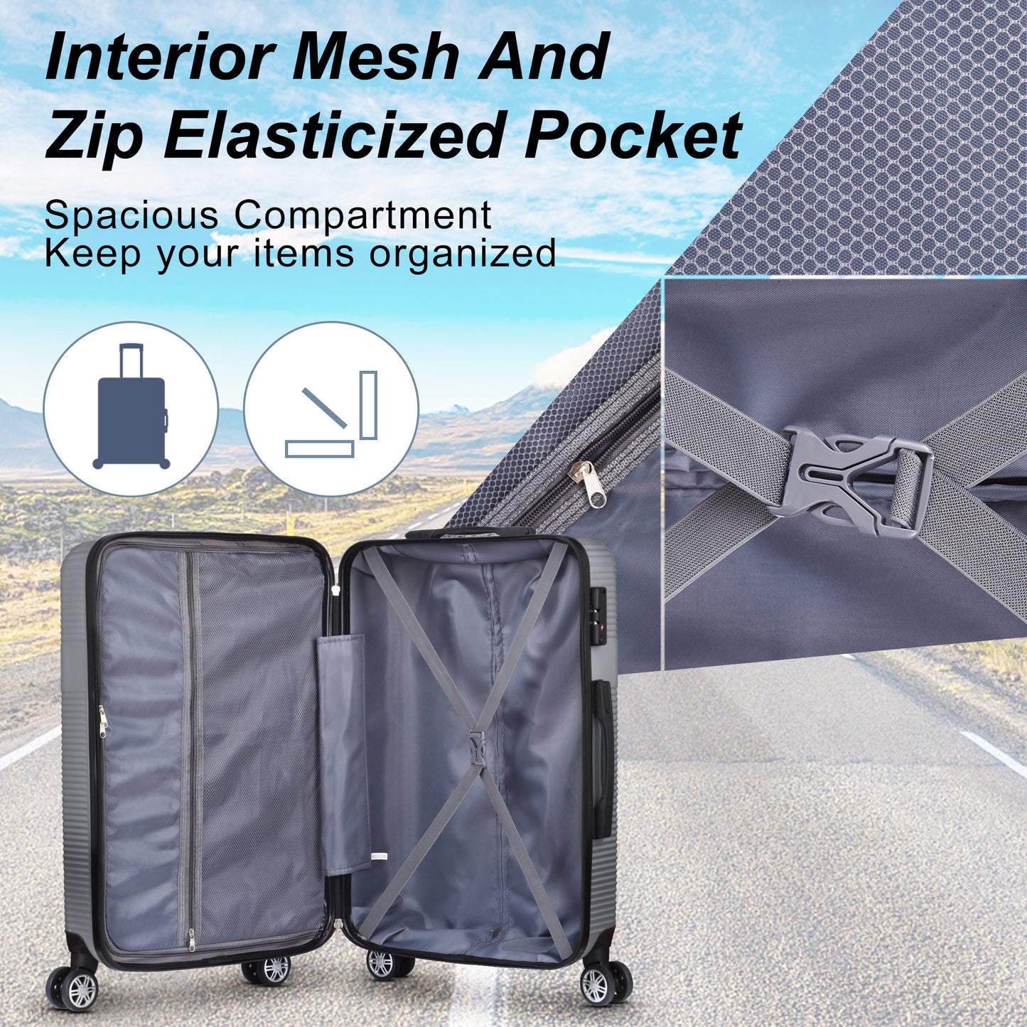 3 Piece Luggage with TSA Lock ABS; Durable Luggage Set