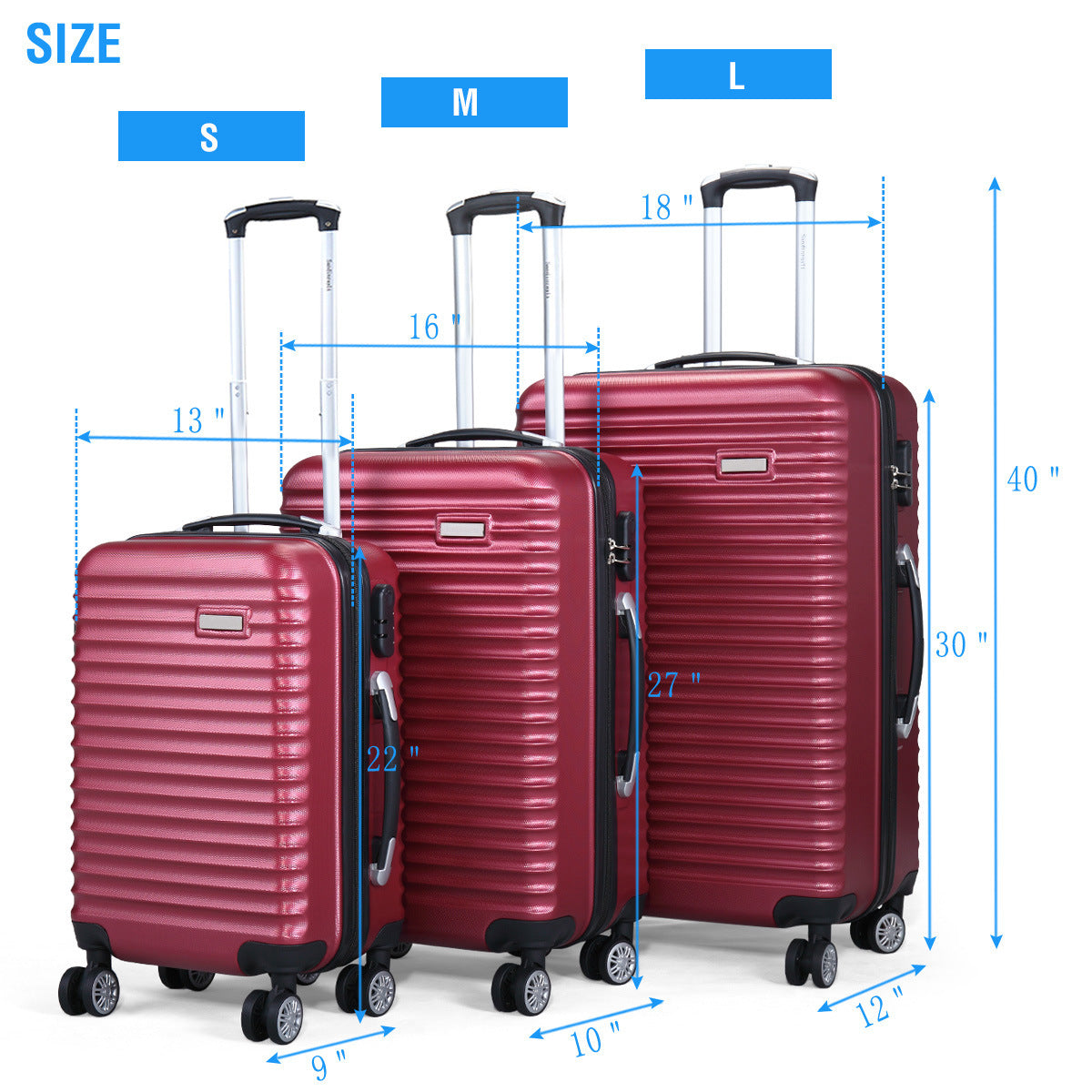 3-Piece Expandable Suitcase with Code Lock, Spinner Carry-On