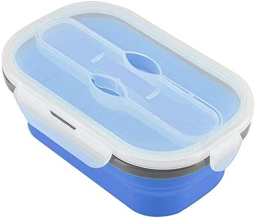 Lunch Box Collapsible Food Storage with Fork Spoon Expandable Microwave Safe
