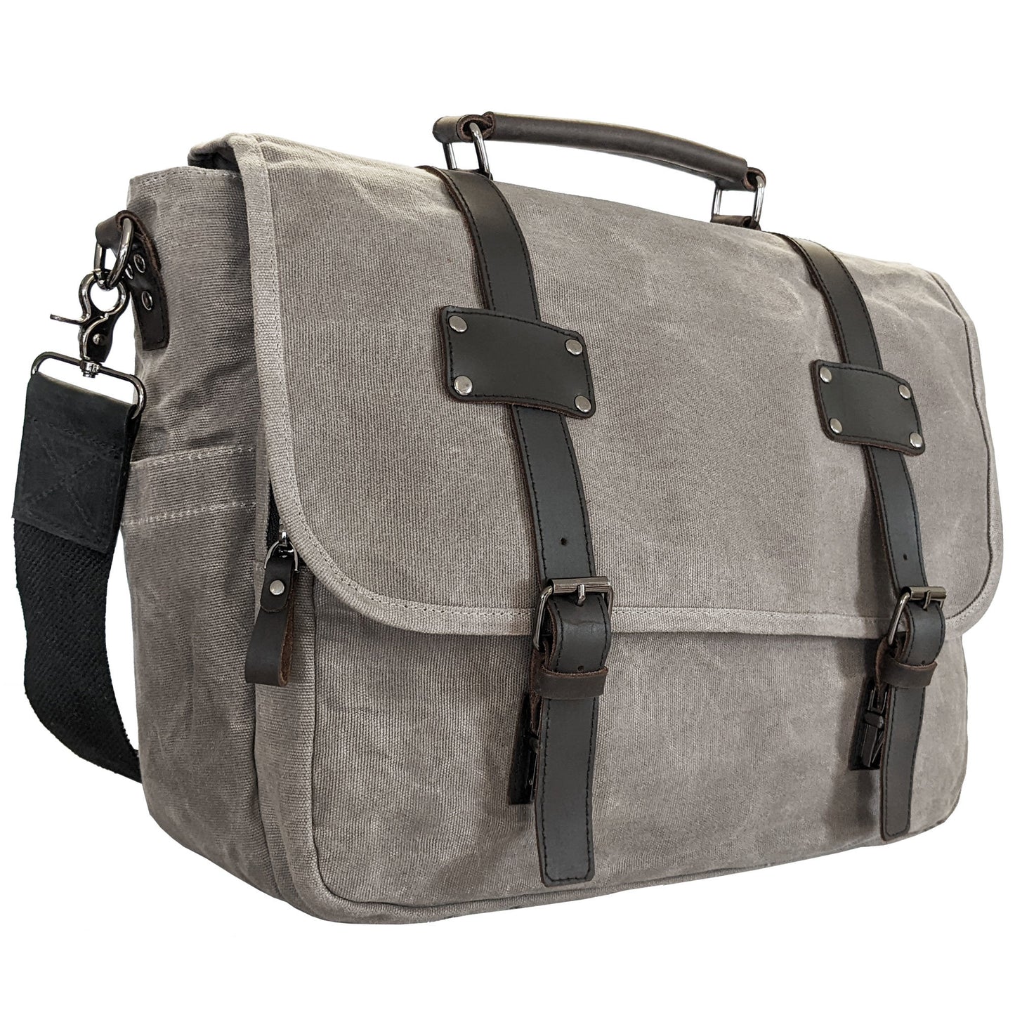 Canvas Messenger Bag for Men; Laptop Case; Satchel | Office Professionals; Students; Travel | Waxed Canvas; Genuine Leather; Smoked Metal Hardware | Portable Office; Trolley Sleeve; Organizer