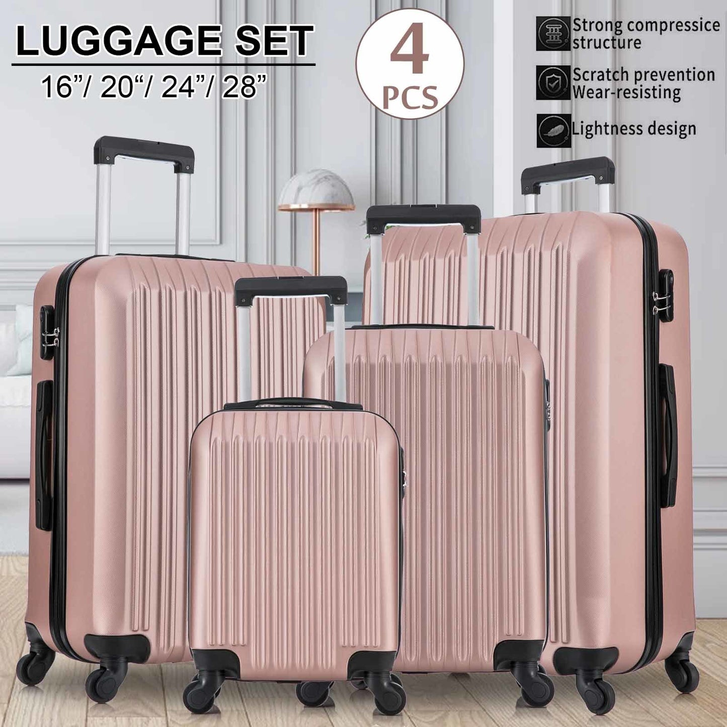 4 Piece Set Luggage Sets Suitcase ABS Hard shell Lightweight Spinner Wheels