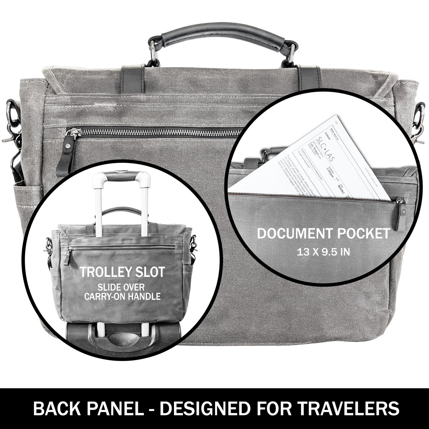 Canvas Messenger Bag for Men; Laptop Case; Satchel | Office Professionals; Students; Travel | Waxed Canvas; Genuine Leather; Smoked Metal Hardware | Portable Office; Trolley Sleeve; Organizer