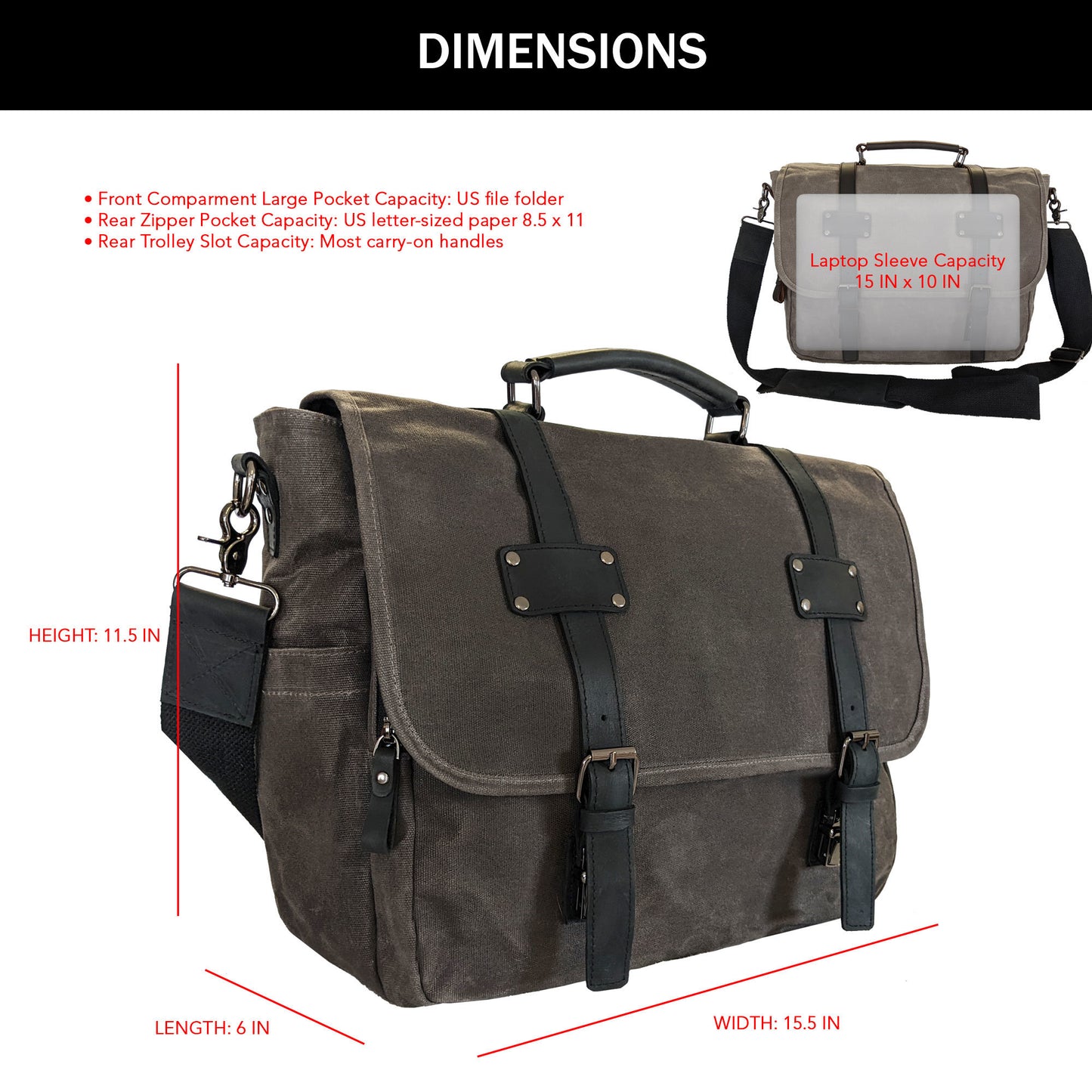Canvas Messenger Bag for Men; Laptop Case; Satchel | Office Professionals; Students; Travel | Waxed Canvas; Genuine Leather; Smoked Metal Hardware | Portable Office; Trolley Sleeve; Organizer