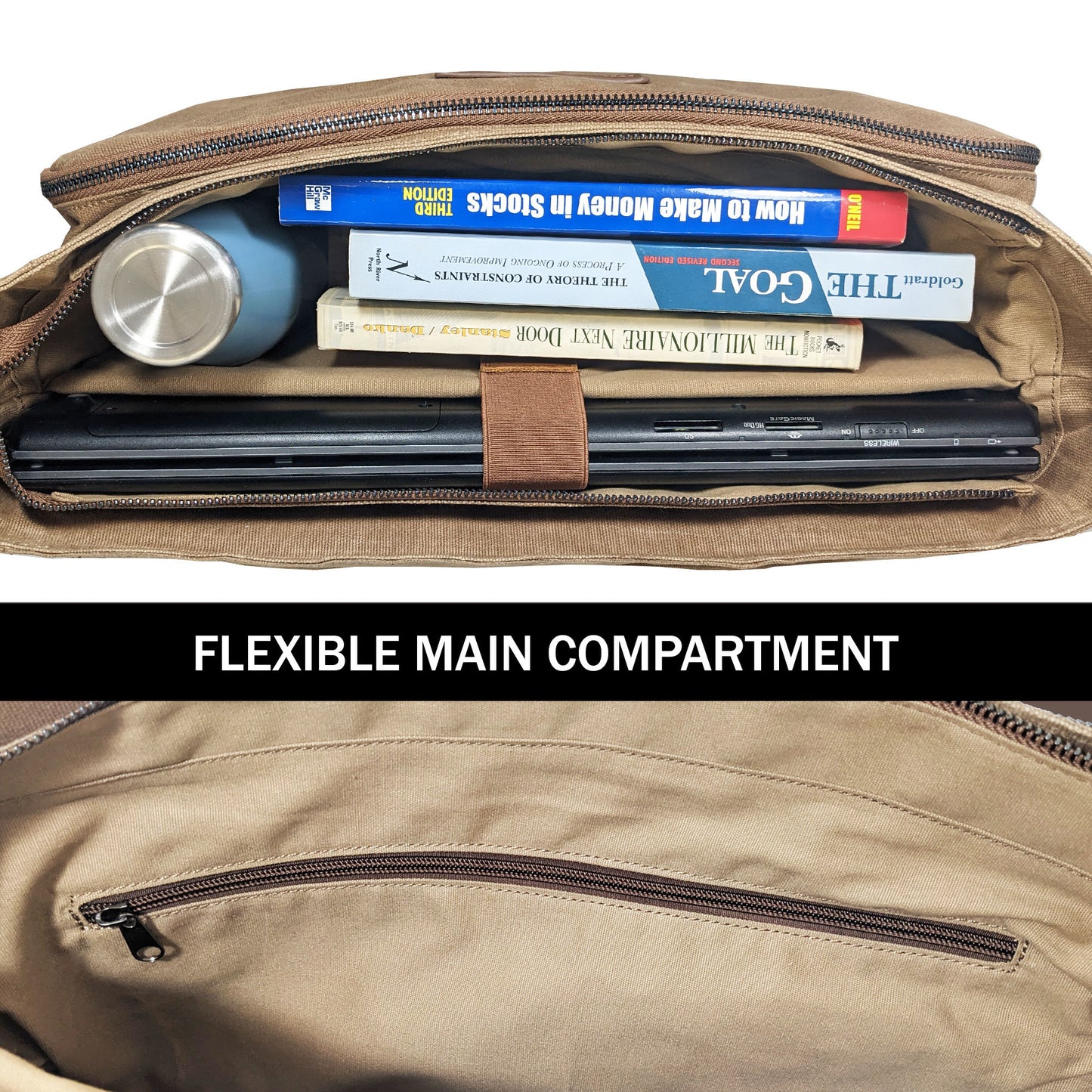 Canvas Messenger Bag for Men; Laptop Case; Satchel | Office Professionals; Students; Travel | Waxed Canvas; Genuine Leather; Smoked Metal Hardware | Portable Office; Trolley Sleeve; Organizer
