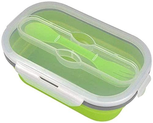 Lunch Box Collapsible Food Storage with Fork Spoon Expandable Microwave Safe