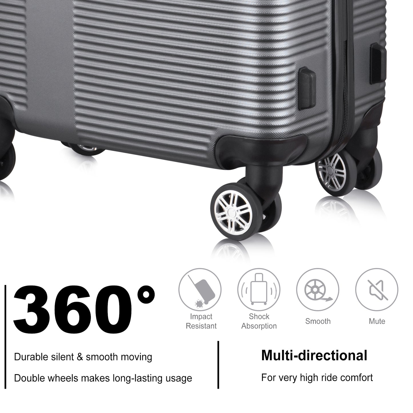3 Piece Luggage with TSA Lock ABS; Durable Luggage Set