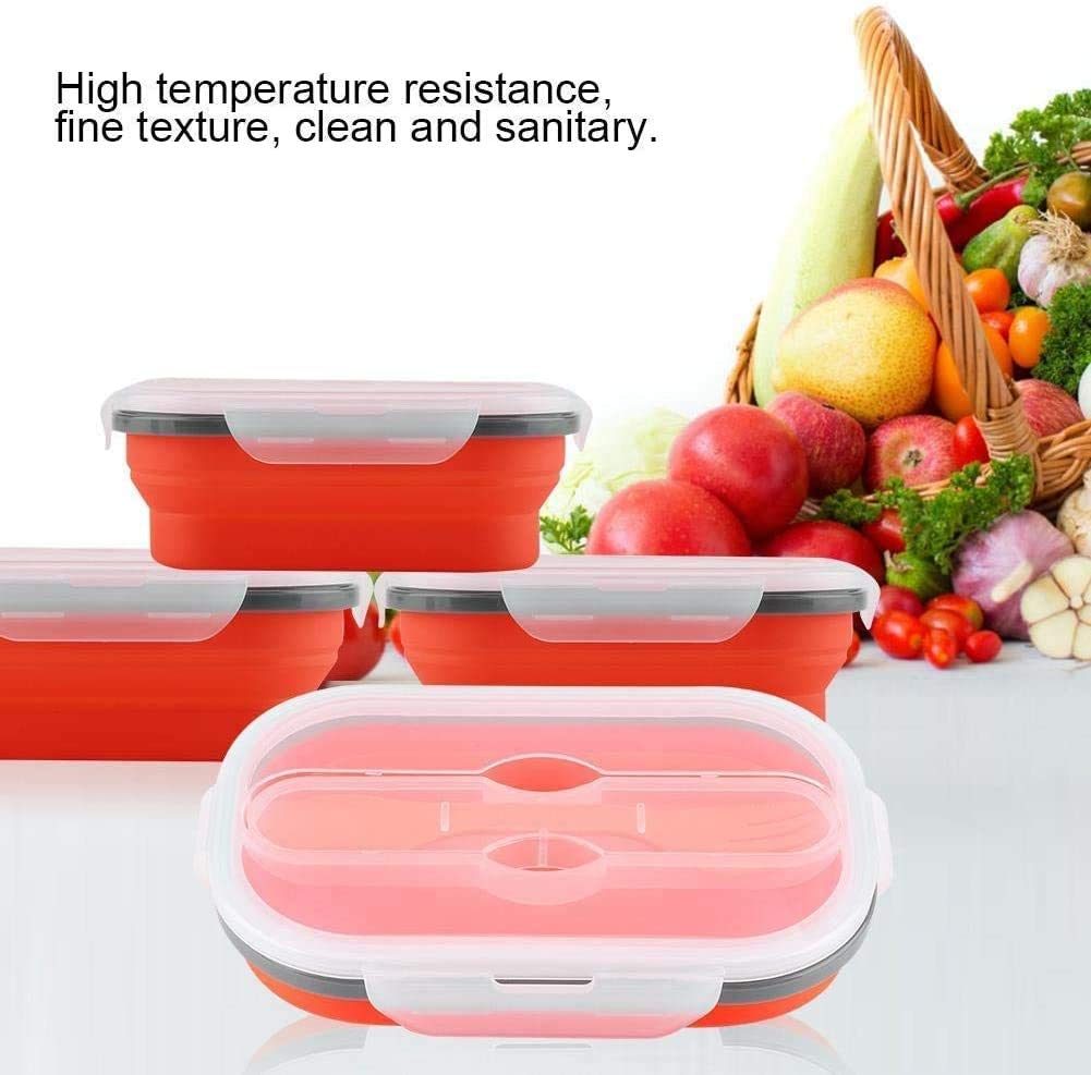 Lunch Box Collapsible Food Storage with Fork Spoon Expandable Microwave Safe