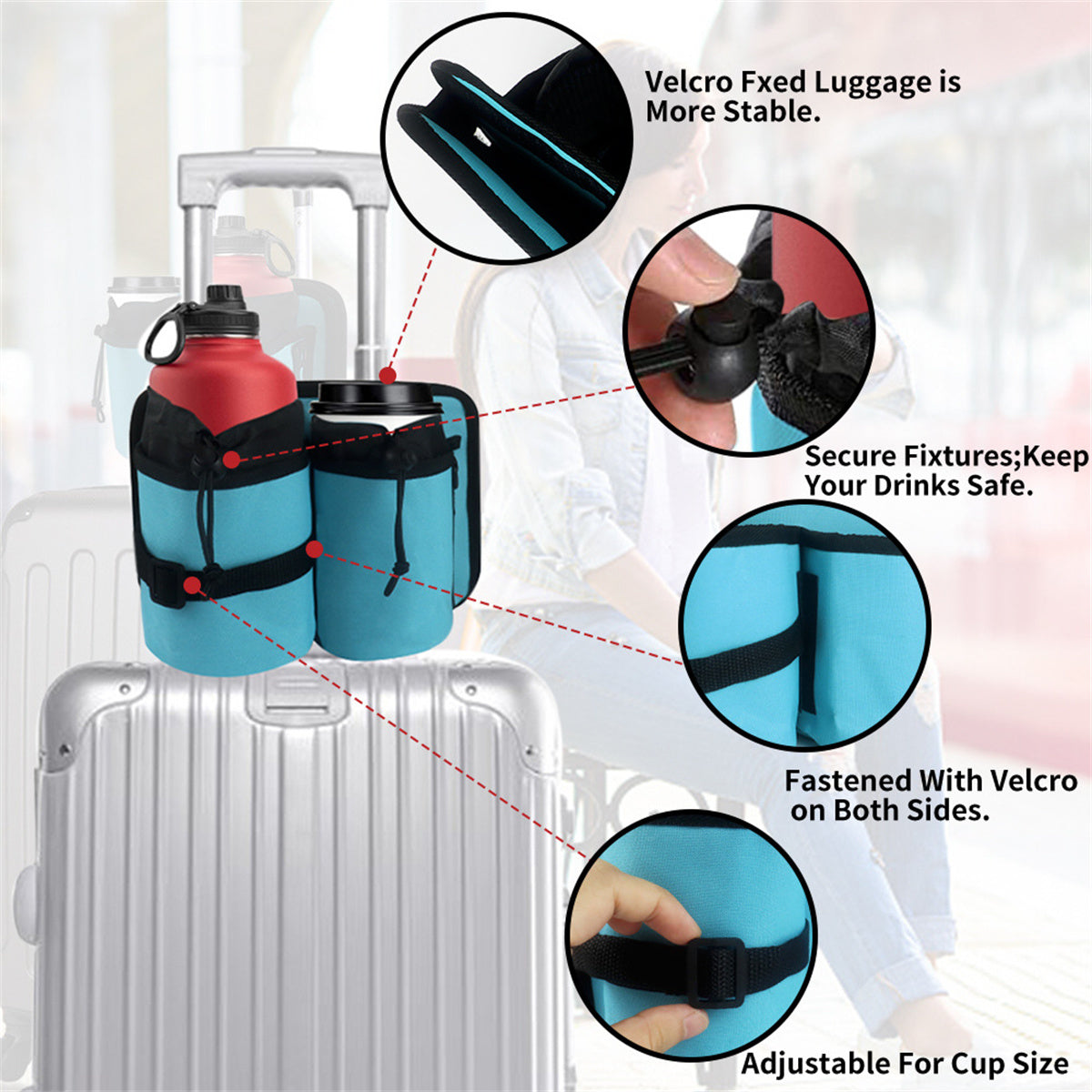 Travel Cup Holder with Shoulder Strap for Drink Beverages
