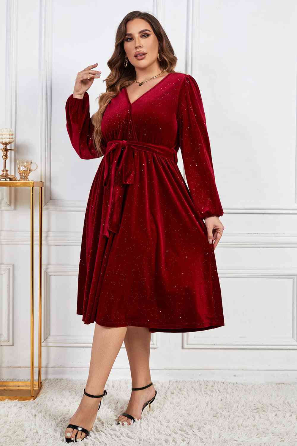 Plus Size Tie Belt Midi Dress