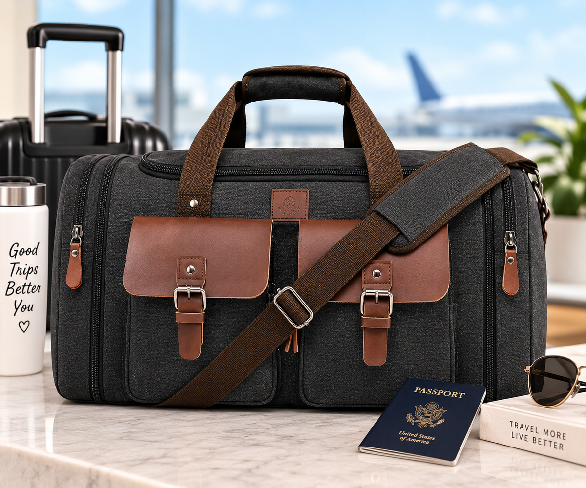 Expandable 50L Canvas Weekender Travel Duffle Bag