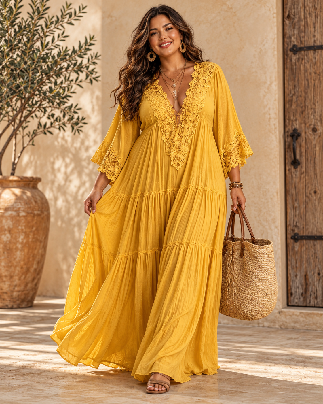 Curvy & Confident Golden Escape Lace Maxi Dress
