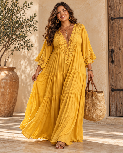 Curvy & Confident Golden Escape Lace Maxi Dress