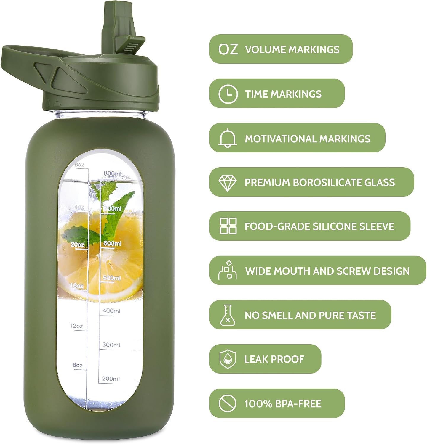 64 Oz Glass Water Bottle with Straw and Insulated Bottle Holder