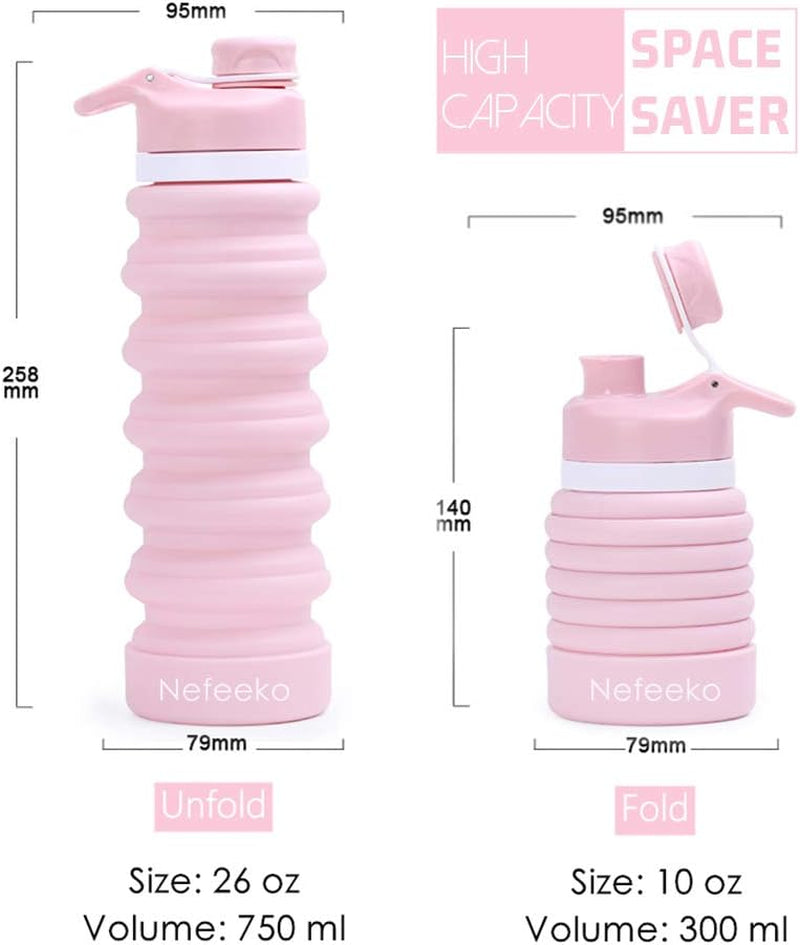 Collapsible Water Bottle, 26Oz Silicone Foldable Water Bottles