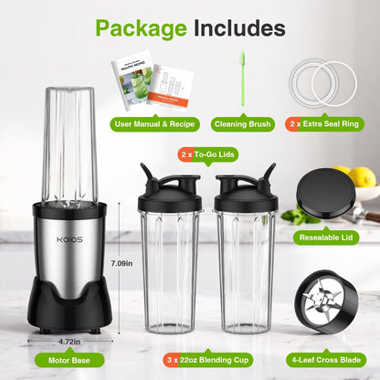 Personal Blender for Smoothies with 3 X 22Oz To-Go Cups, BL319B Black