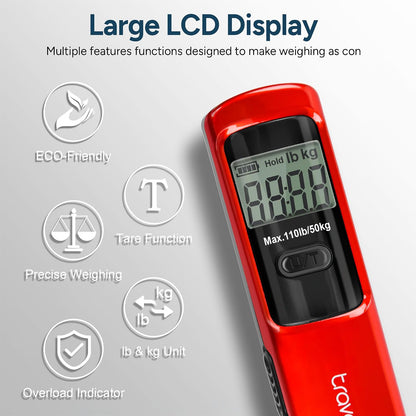 Battery-Free Luggage Scale 110Lb/50Kg Digital Portable