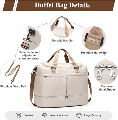 Travel Duffel Bag with Shoe Compartment,Overnight Weekender Bags for Women