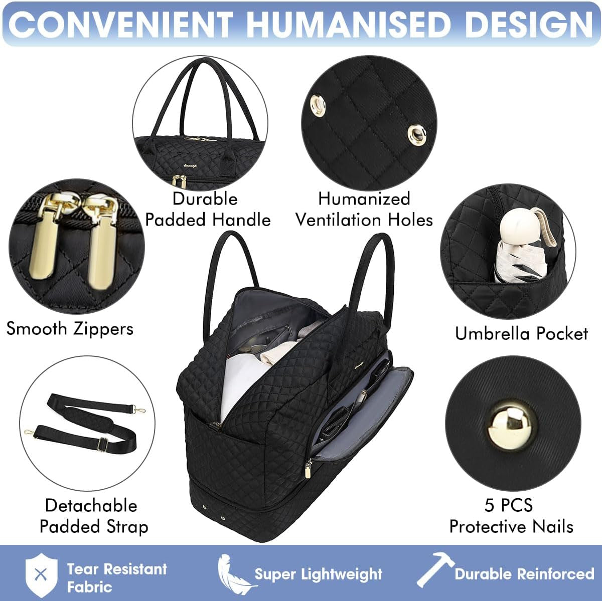 Large Travel Duffle Bags for Women: 35L Weekender Bag with Shoe Compartment