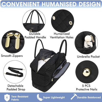 Large Travel Duffle Bags for Women: 35L Weekender Bag with Shoe Compartment