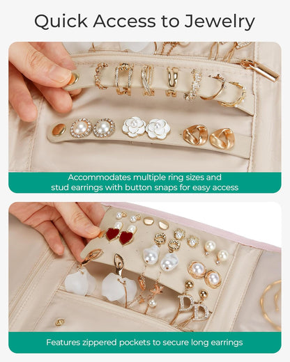 Travel Jewelry Organizer Case, Foldable Jewelry Roll for Necklaces, Earrings, Journey-Rings, Bracelets, Brooches, Portable, Teal