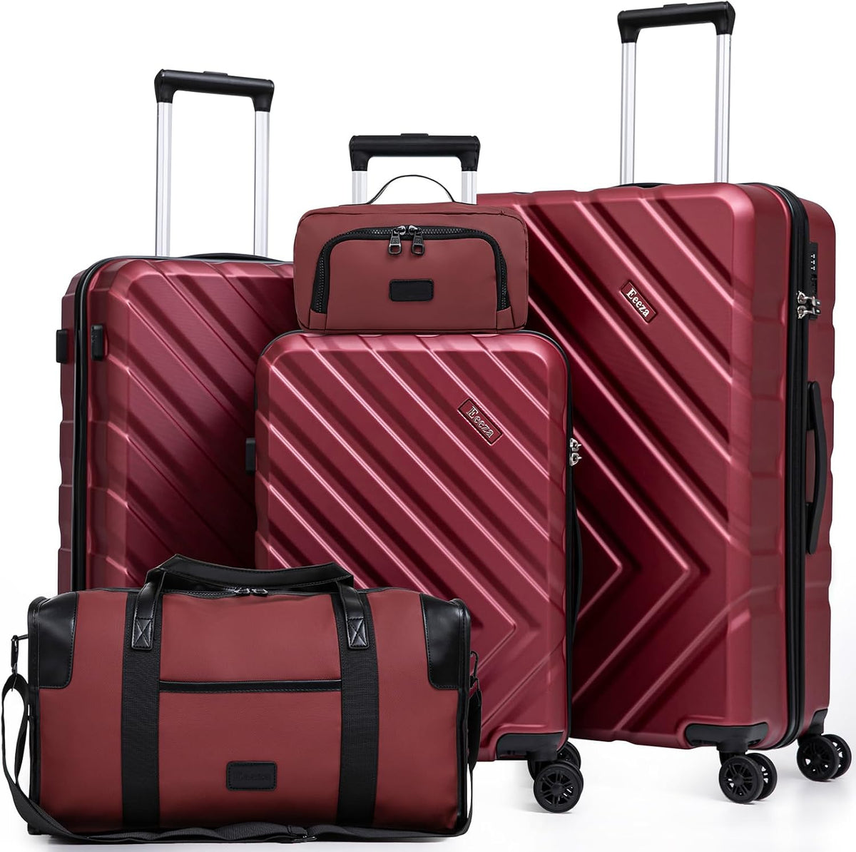 ABS+PC Luggage Sets 5 Piece,Suitcases with Wheels(20"/24"/28"),Red