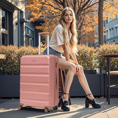 Luggage Sets 5 Piece, Lightweight Durable Hardshell Pink, 20/24/28"