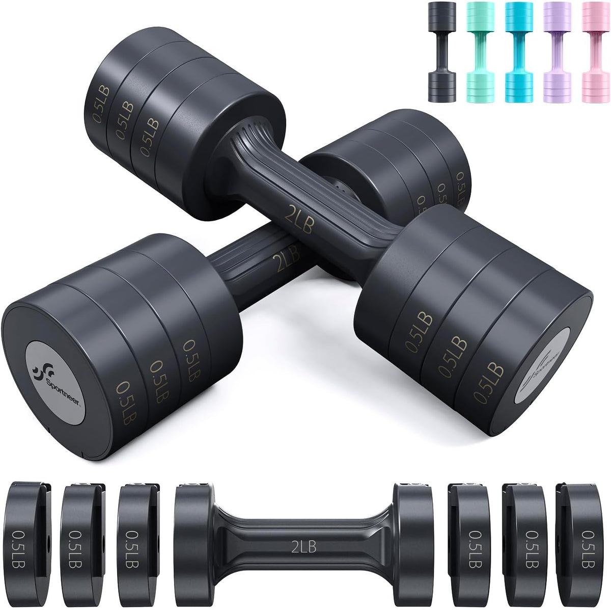 Adjustable Dumbbells Hand Weights Set: 5 Lb Dumbbell Set of 2 Each 2Lb 3Lb 4Lb 5Lb Free Weights Fast Adjust Weight 4 in 1 Weights Dumbbells Set for Women Men Home Gym Exercise Training