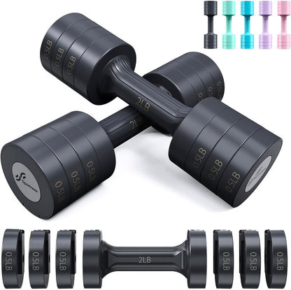 Adjustable Dumbbells Hand Weights Set: 5 Lb Dumbbell Set of 2 Each 2Lb 3Lb 4Lb 5Lb Free Weights Fast Adjust Weight 4 in 1 Weights Dumbbells Set for Women Men Home Gym Exercise Training