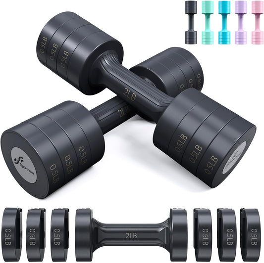 Adjustable Dumbbells Hand Weights Set: 5 Lb Dumbbell Set of 2 Each 2Lb 3Lb 4Lb 5Lb Free Weights Fast Adjust Weight 4 in 1 Weights Dumbbells Set for Women Men Home Gym Exercise Training