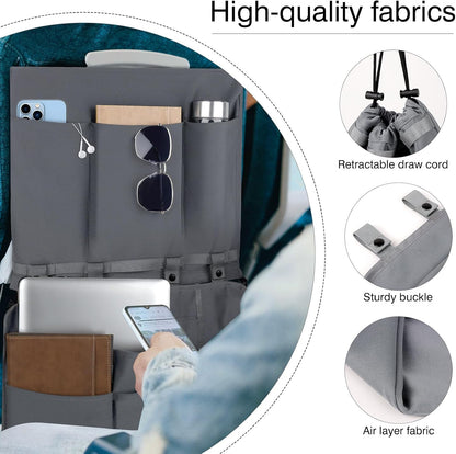 Airplane Tray Table Cover with under Desk Attachment Set, Travel Accessories for Seat Back Organize & Item Storage, Washable Airplane Accessories with Water Bottle Holder (Grey)