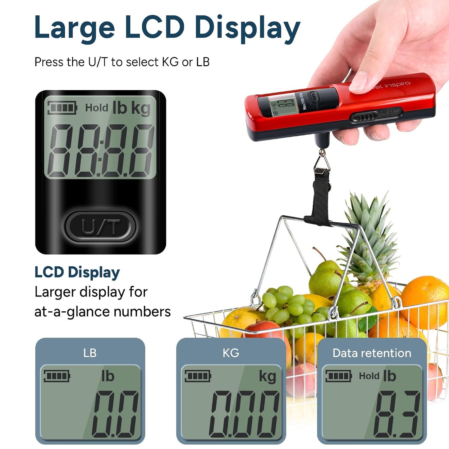 Battery-Free Luggage Scale 110Lb/50Kg Digital Portable
