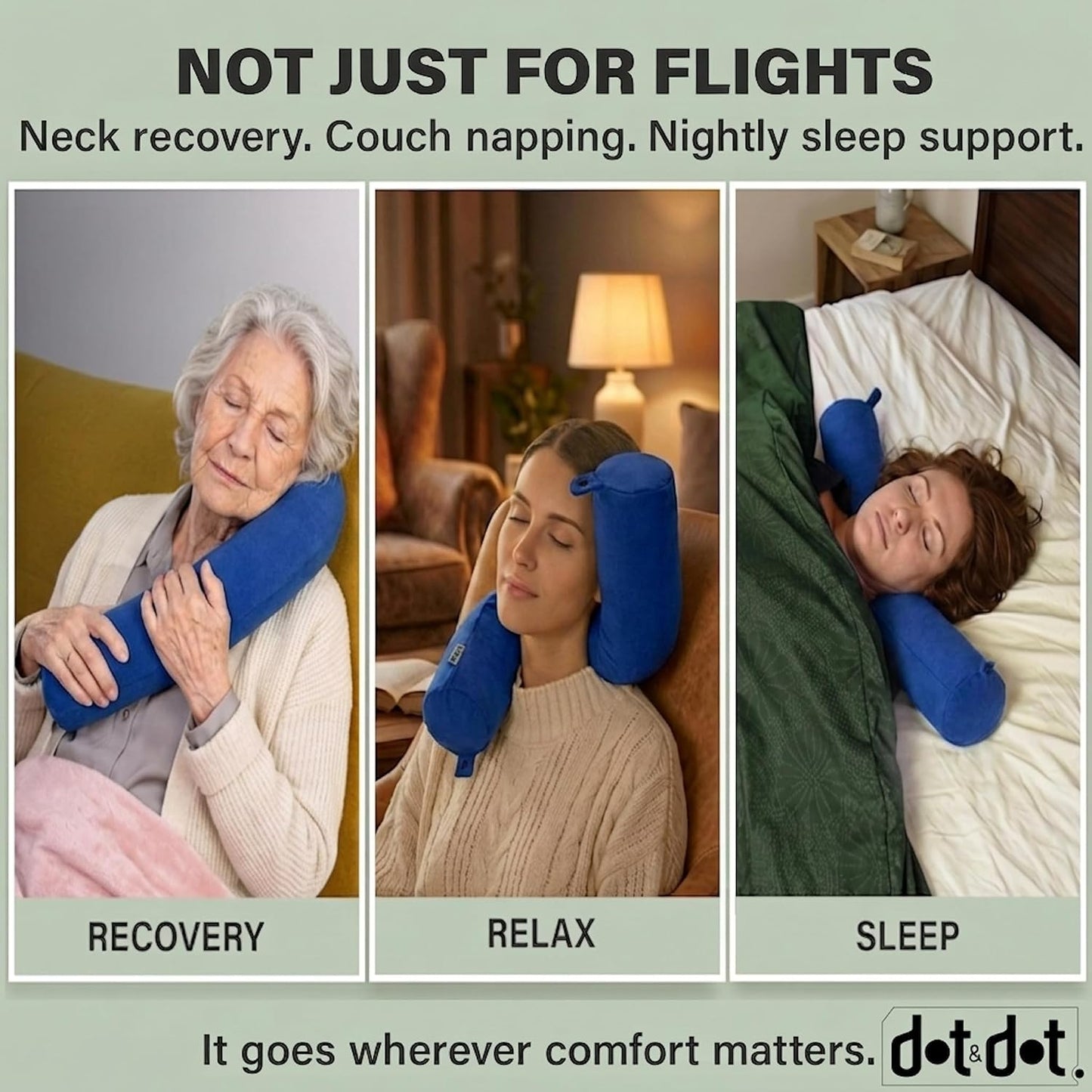 Twist Memory Foam Travel Pillow, Bendable Neck Pillow for Airplane, Car and Home, 26-Inch Adjustable Roll with Washable Cotton Cover, Sapphire