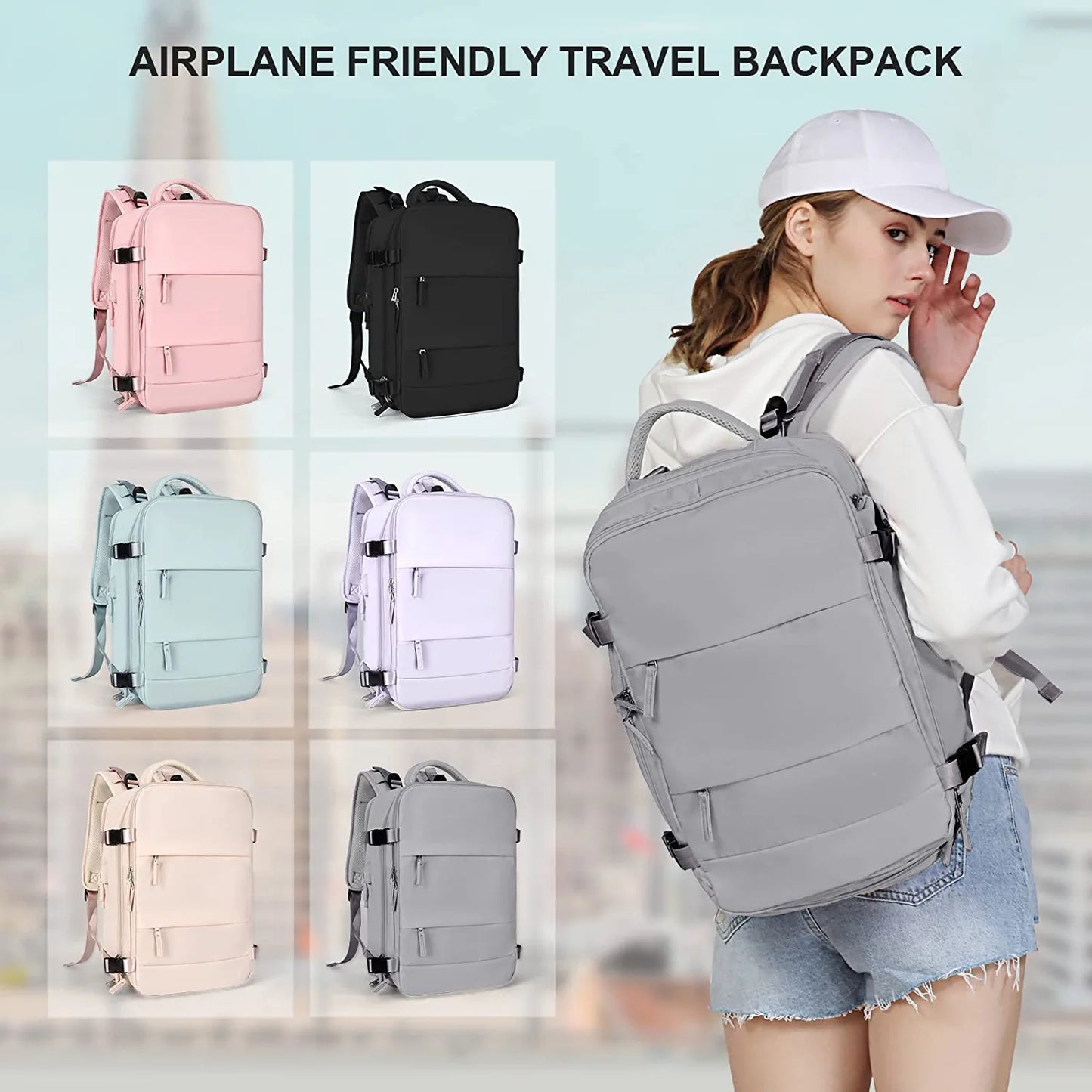 Large Backpack for Women , Men Carry on Backpack,Hiking Backpack Waterproof Outdoor Sports Casual Daypack, College Backpack School Bag Gray