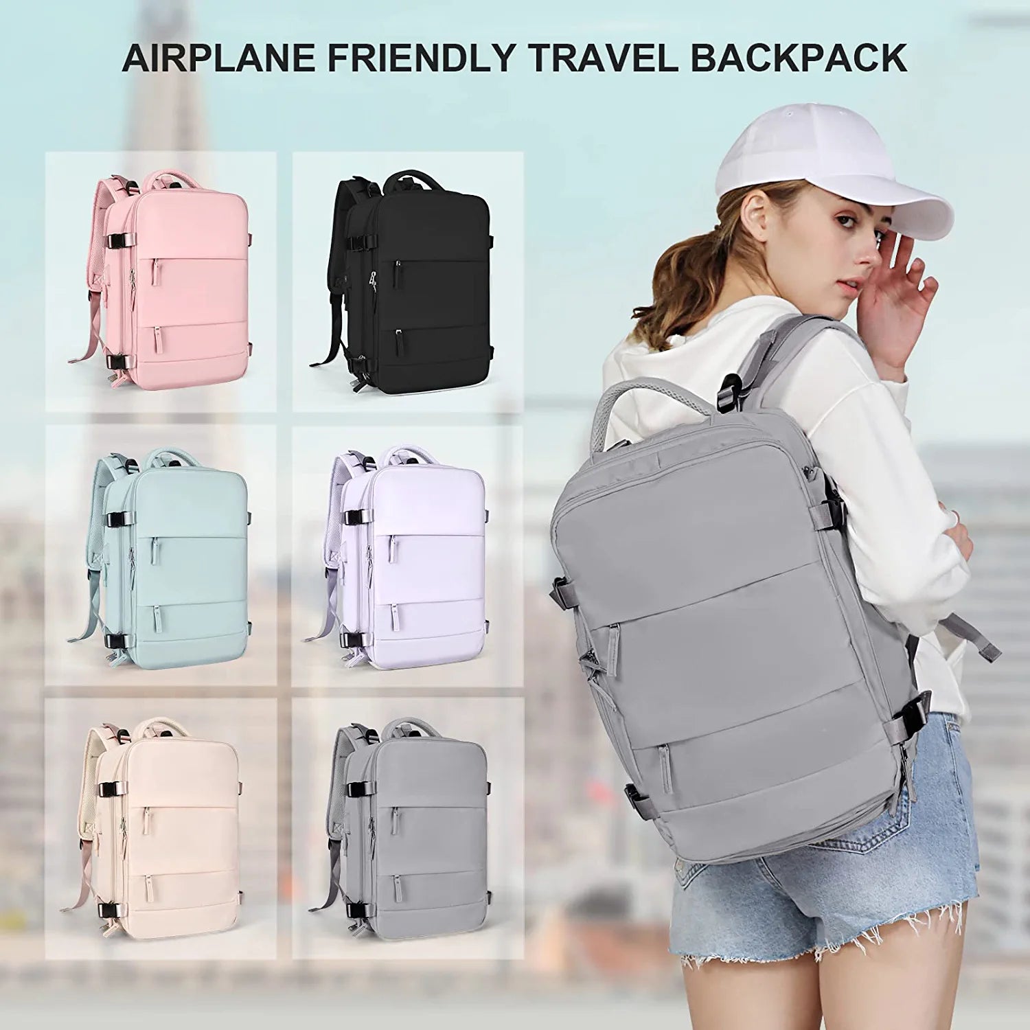 Large Backpack for Women , Men Carry on Backpack,Hiking Backpack Waterproof Outdoor Sports Casual Daypack, College Backpack School Bag Gray