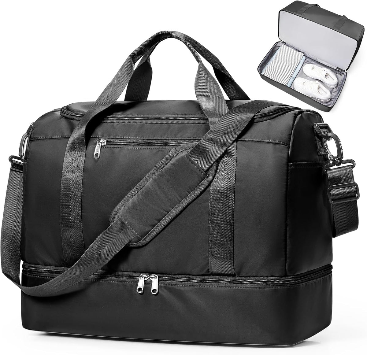 Travel Duffel Bag,Carry-On Overnight Weekender Bags with Shoes Compartment