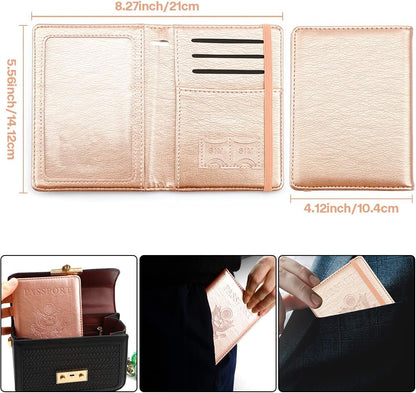 Passport Holder for Travel,Leather Passport Holder RFID Blocking Passport Cover Wallet Passport Case with Pen Holder Passport Holders for Travel Women Men Family Travels Must Haves Essential,Rose Gold
