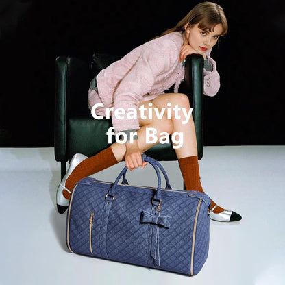 Garment Bags for Travel, Convertible Suit Travel Bag for Women, Stylish Carry on Garment Bag with Toiletry Pocket, Shoulder Strap & Shoes Compartment, 2 in 1 Foldable PU Leather Duffle Bag, Navy Blue
