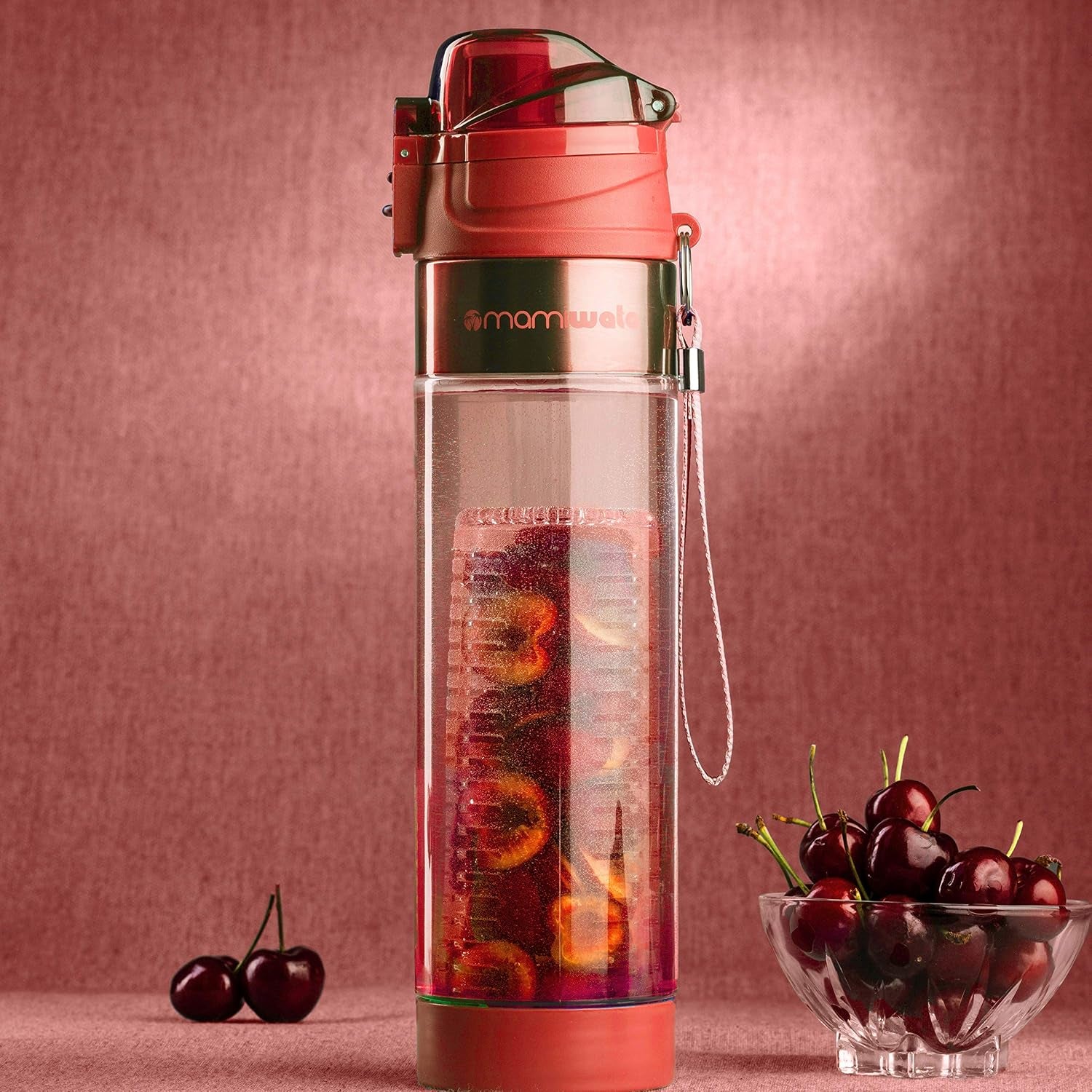 Clear Water Bottle - Shatterproof Not Glass Fruit Infuser Water Bottle, Flip Top 24 Oz BPA Free Tritan Plastic Water Bottle, Pretty Reusable Fruit Infused Water Bottles for Women with Sleeve