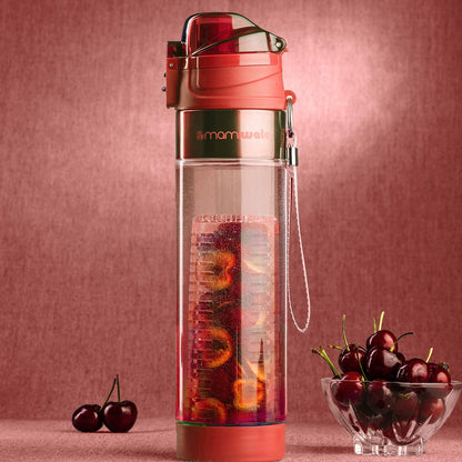 Clear Water Bottle - Shatterproof Not Glass Fruit Infuser Water Bottle, Flip Top 24 Oz BPA Free Tritan Plastic Water Bottle, Pretty Reusable Fruit Infused Water Bottles for Women with Sleeve
